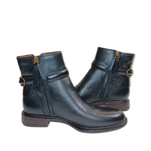Franco Sarto Elese Boots Womens 5 Black Leather Buckle Strap Ankle Booties New