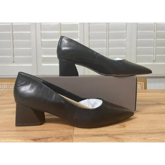 Franco Sarto Racer Pump Black Leather Size 8 Wide NIB Timeless Dressy Shoes