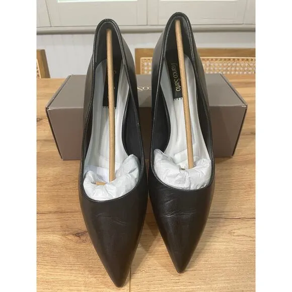 Franco Sarto Racer Pump Black Leather Size 8 Wide NIB Timeless Dressy Shoes