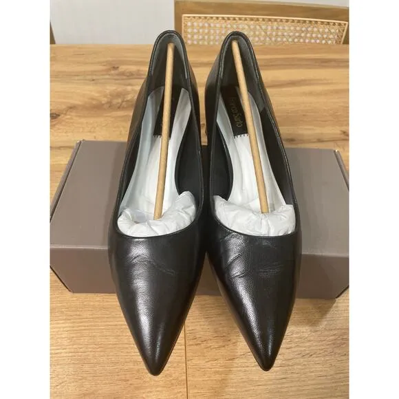 Franco Sarto Racer Pump Black Leather Size 8 Wide NIB Timeless Dressy Shoes