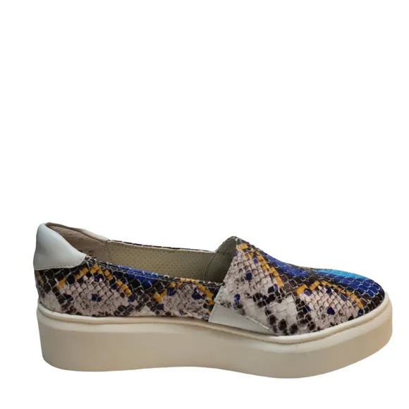 Franco Sarto Womens Comfort Shoes Lodi 2 Leather Sneakers 7M Blue Multi Snake