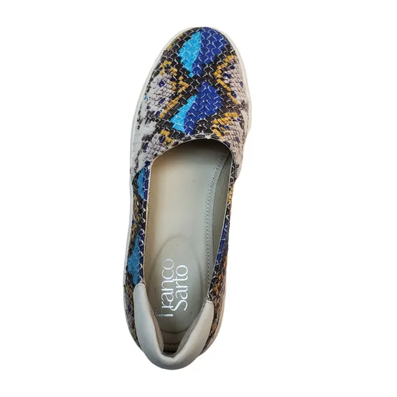 Franco Sarto Womens Comfort Shoes Lodi 2 Leather Sneakers 7M Blue Multi Snake