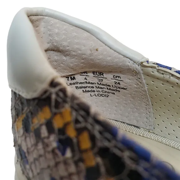 Franco Sarto Womens Comfort Shoes Lodi 2 Leather Sneakers 7M Blue Multi Snake