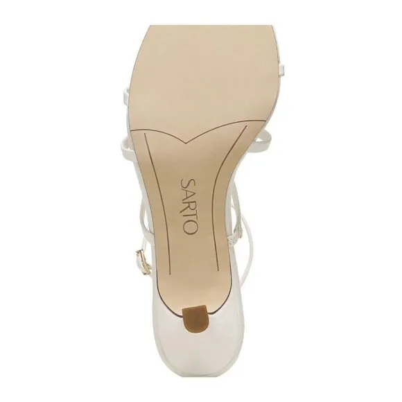 Franco Sarto Womens White Leather Rhinestones Ankle Kitten Heel Sandals Sz 8 NIB
