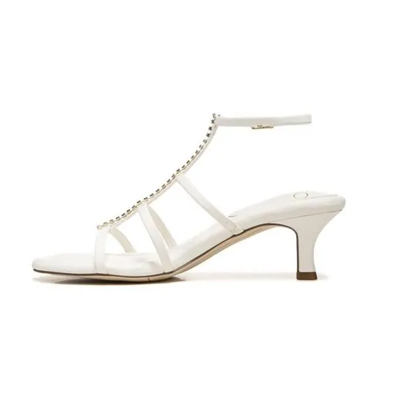 Franco Sarto Womens White Leather Rhinestones Ankle Kitten Heel Sandals Sz 8 NIB