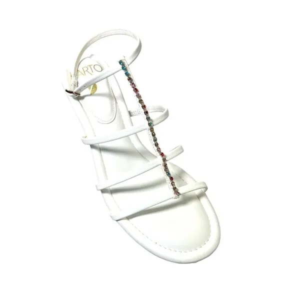 Franco Sarto Womens White Leather Rhinestones Ankle Kitten Heel Sandals Sz 8 NIB