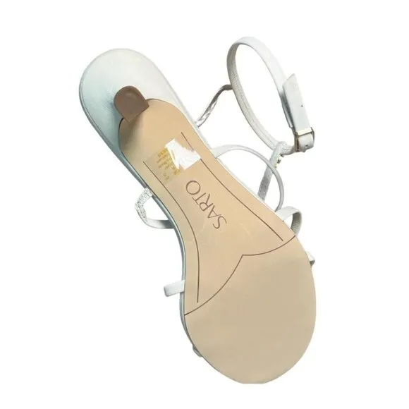 Franco Sarto Womens White Leather Rhinestones Ankle Kitten Heel Sandals Sz 8 NIB
