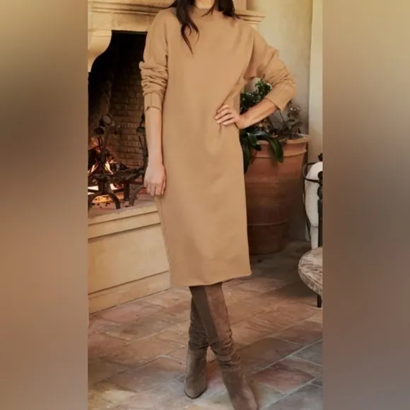 Frank &amp; Eileen Isabelle Funnel Neck Dress Camel Minimalist Capsule Wardrobe