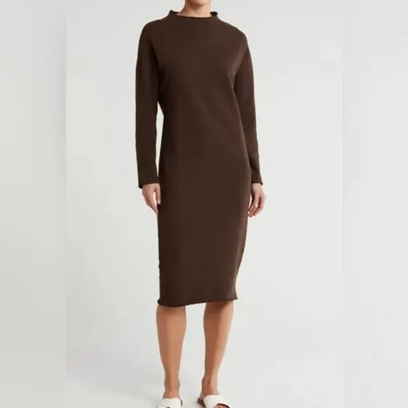 Frank and Eileen Isabelle Long Sleeve Sweater Dress Chocolate Brown Cotton Med