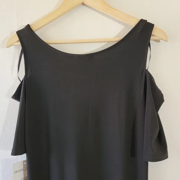 FRANK LYMAN Black Jersey Knit Cold-Shoulder Side Slit Maxi Dress Sz 8 Minimalist