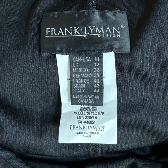 Frank Lyman Skirt Black Women’s Size 10 Midi Lined Small Slit Minimalist
