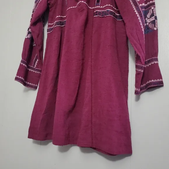 Free People All My Life Embroidered Shift Mini Dress Tie Front V Neck XS