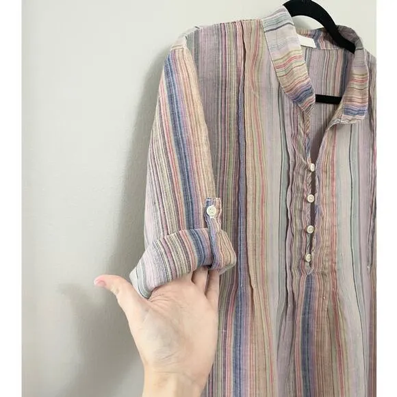 Free People CP Shades 100% Linen Coastal Minimalist Lagenlook Top Dress M/L $238
