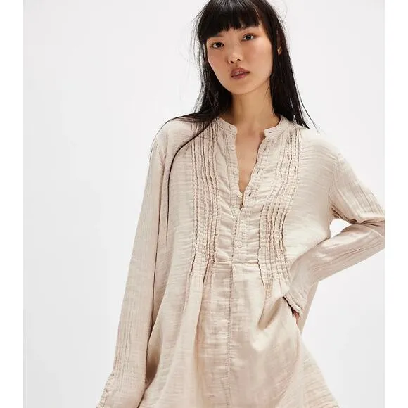 Free People CP Shades 100% Linen Coastal Minimalist Lagenlook Top Dress M/L $238