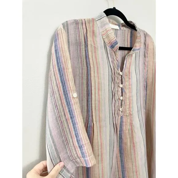Free People CP Shades 100% Linen Coastal Minimalist Lagenlook Top Dress M/L $238