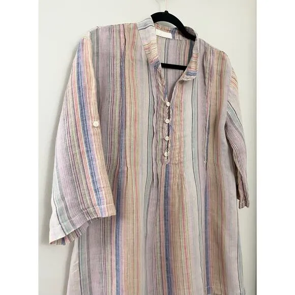 Free People CP Shades 100% Linen Coastal Minimalist Lagenlook Top Dress M/L $238