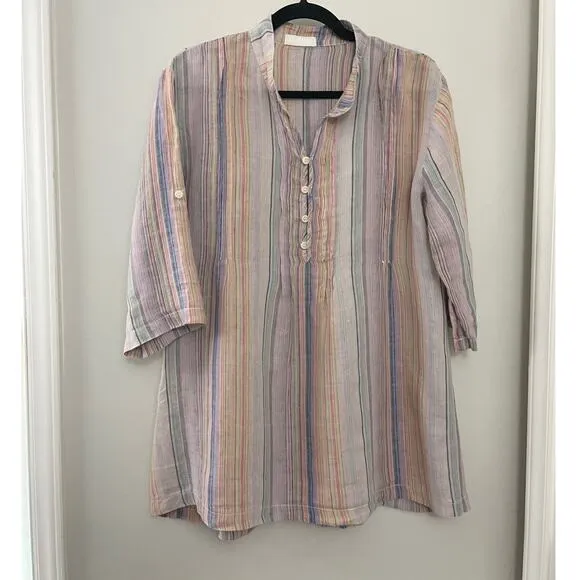 Free People CP Shades 100% Linen Coastal Minimalist Lagenlook Top Dress M/L $238