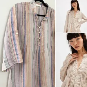 Free People CP Shades 100% Linen Coastal Minimalist Lagenlook Top Dress M/L $238