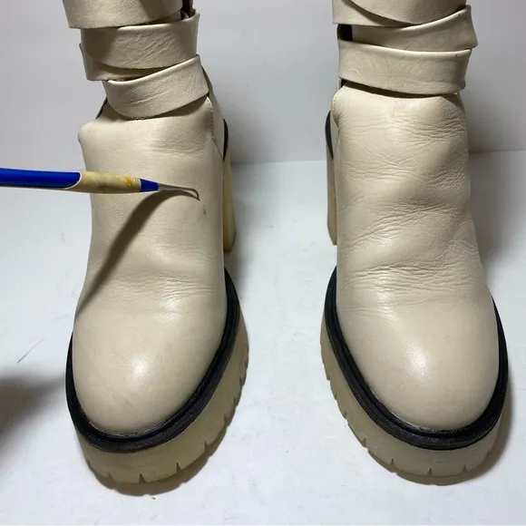 Free People Cream Leather Jesse CutoutHeeled Ankle Boots Size 38