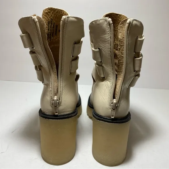 Free People Cream Leather Jesse CutoutHeeled Ankle Boots Size 38
