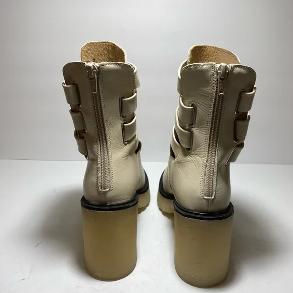 Free People Cream Leather Jesse CutoutHeeled Ankle Boots Size 38