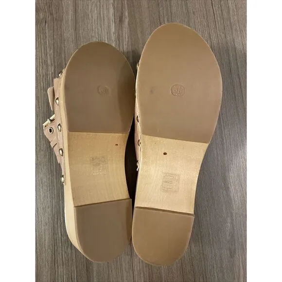 Free People Fiona Cream Croc Buckle Stud Accent Wooden Cushioned Clogs Size US 8