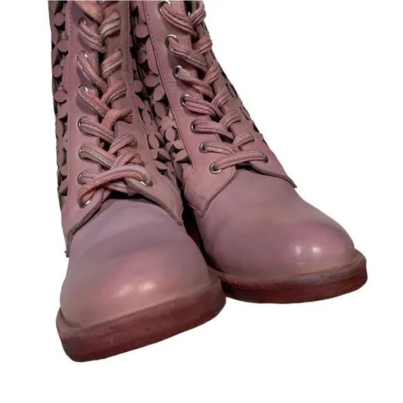 Free People Flower Power Lace-up Ankle Boots Pink Combat Boots Sz 36 US 6