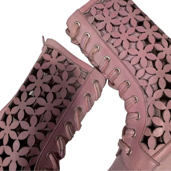 Free People Flower Power Lace-up Ankle Boots Pink Combat Boots Sz 36 US 6