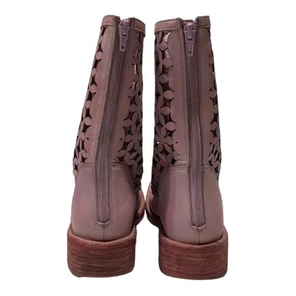 Free People Flower Power Lace-up Ankle Boots Pink Combat Boots Sz 36 US 6