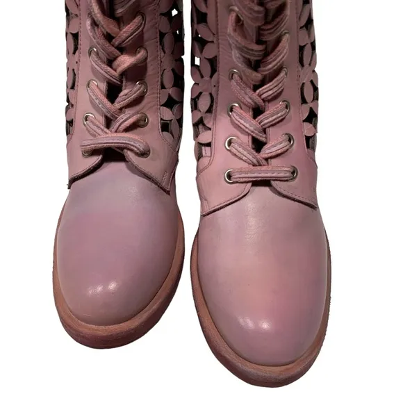 Free People Flower Power Lace-up Ankle Boots Pink Combat Boots Sz 36 US 6