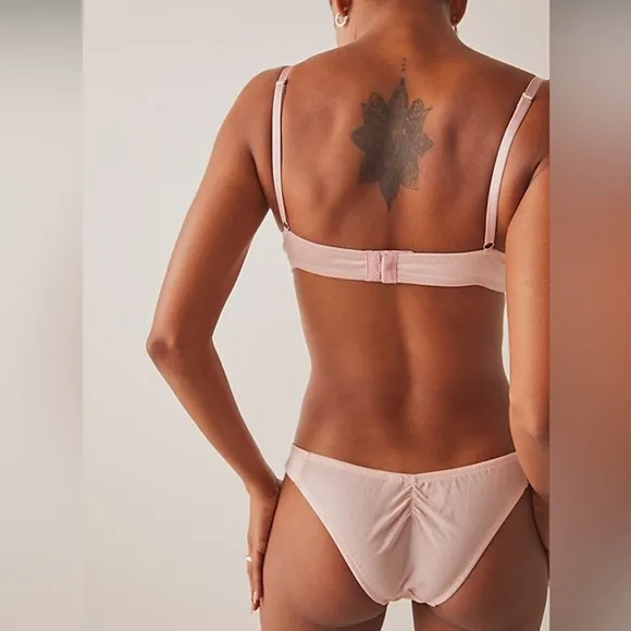 Free People Heart Throb Underwire Bra and Cheeky Undies Set in Silver Pink
