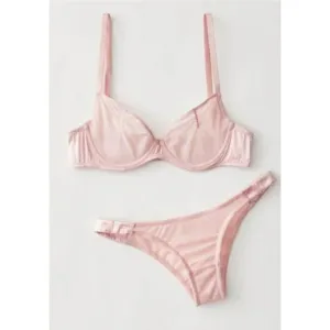 Free People Heart Throb Underwire Bra and Cheeky Undies Set in Silver Pink