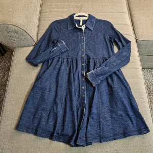 Free People Minimalist Denim Blue Boho Comfy Casual Button Down Dress Small