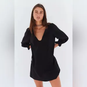 Free People Mio Black Linen Blend Mini Dress Womens XS New Minimalist Boho