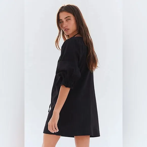 Free People Mio Black Linen Blend Mini Dress Womens XS New Minimalist Boho
