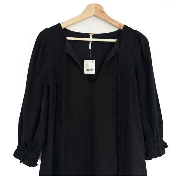 Free People Mio Black Linen Blend Mini Dress Womens XS New Minimalist Boho