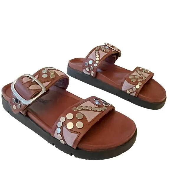 Free People Studded Revelry Red Rouge Slip On Slippers Sz 8 NEW
