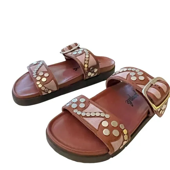Free People Studded Revelry Red Rouge Slip On Slippers Sz 8 NEW