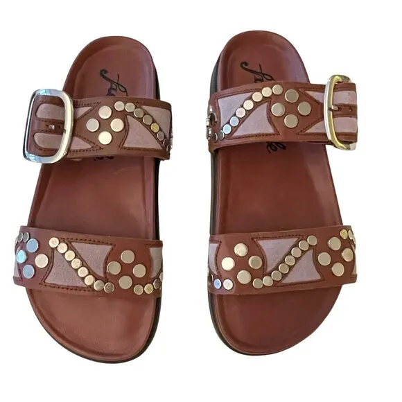 Free People Studded Revelry Red Rouge Slip On Slippers Sz 8 NEW