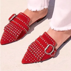 Free People x Jeffrey Campbell -Studded Mules fringe Burgundy suede flat shoes 9