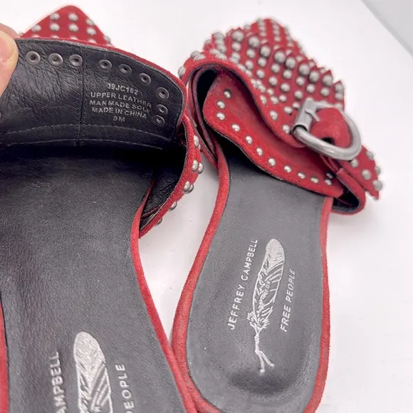 Free People x Jeffrey Campbell -Studded Mules fringe Burgundy suede flat shoes 9