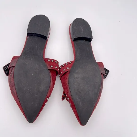 Free People x Jeffrey Campbell -Studded Mules fringe Burgundy suede flat shoes 9