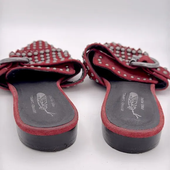 Free People x Jeffrey Campbell -Studded Mules fringe Burgundy suede flat shoes 9
