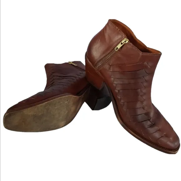 Free Poeple Brown Leather Ankle Boots Size 9