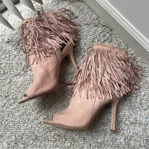 Fringed Tan Stiletto Ankle Boots