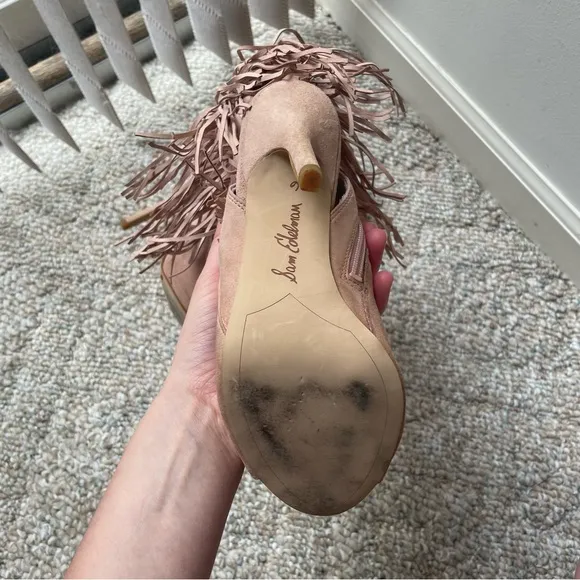 Fringed Tan Stiletto Ankle Boots