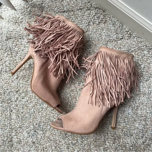 Fringed Tan Stiletto Ankle Boots