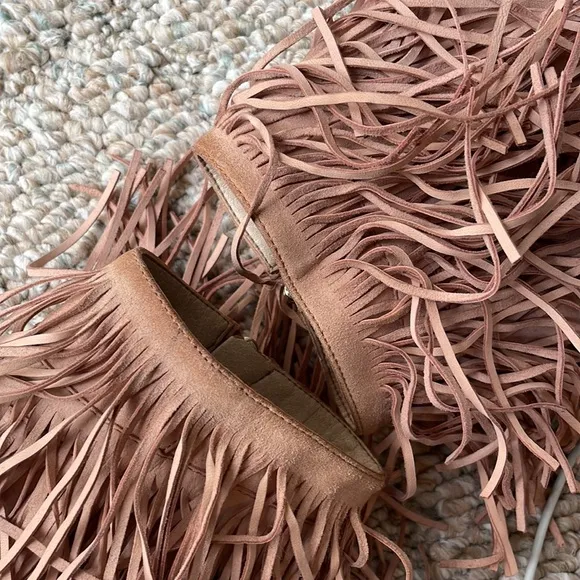 Fringed Tan Stiletto Ankle Boots