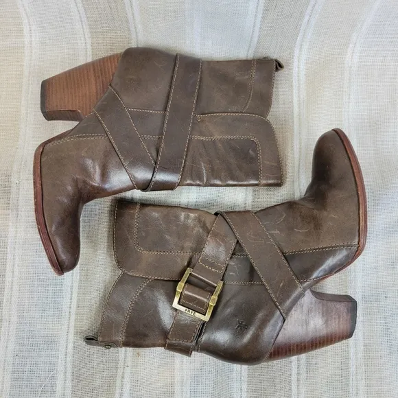 Frye Leather Andrea Mid Boots Brown Size 9.5M Ankle Booties