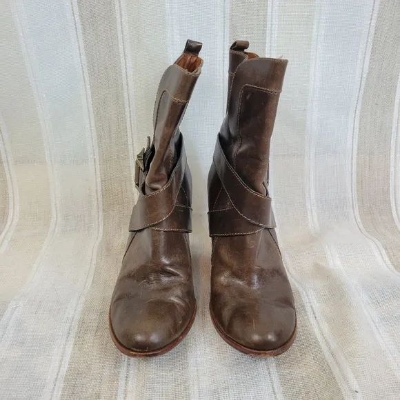 Frye Leather Andrea Mid Boots Brown Size 9.5M Ankle Booties